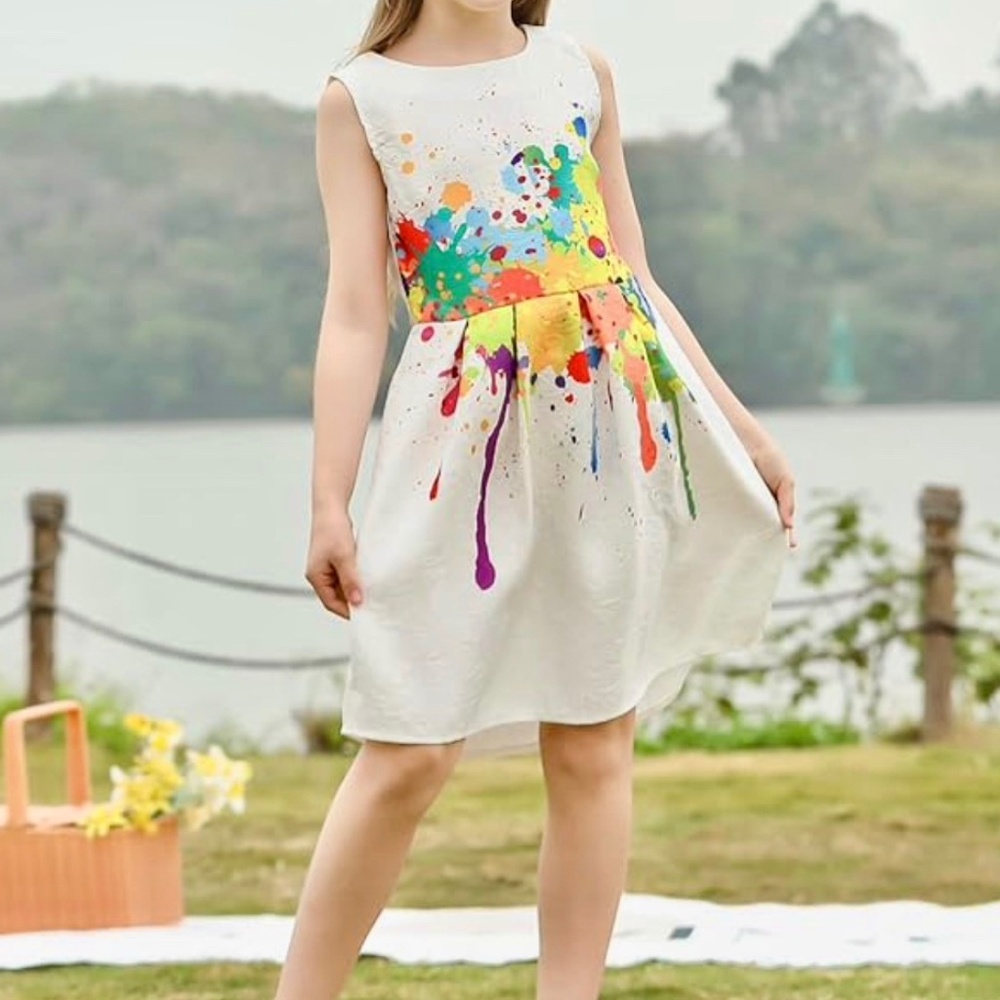 EUC 21KIDS Girls Kids Paint Splatter Sleeveless Dress Size 6 Artsy